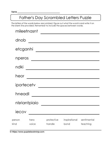 Jumbled Letters Puzzle-Father's Day