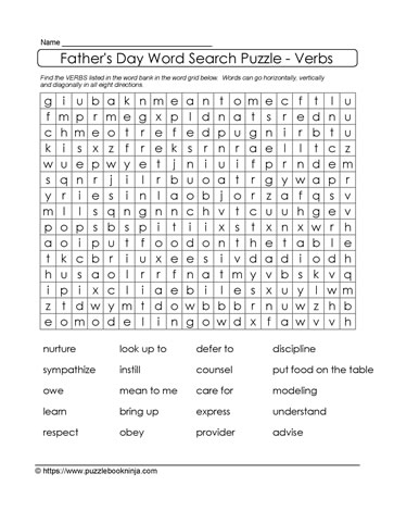 Verbs-Dad's Day Word Search Puzzle