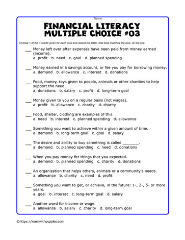 Financial Literacy Mulitple Choice#03