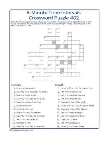 5 Minute Intervals Crossword 02 Learn With Puzzles