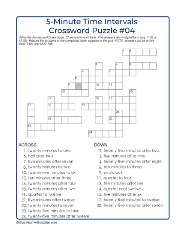 5 Minute Intervals Crossword 04 Learn With Puzzles