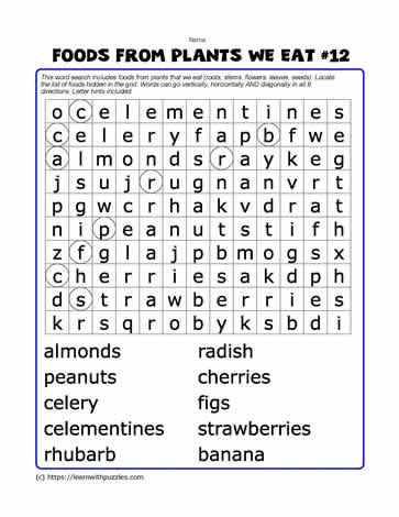 Foods From Plants Word Search#12