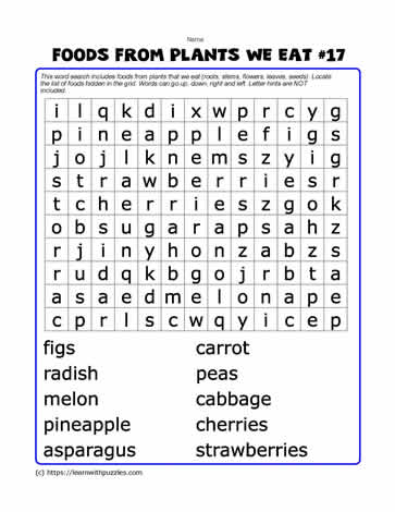 Foods From Plants Word Search#17