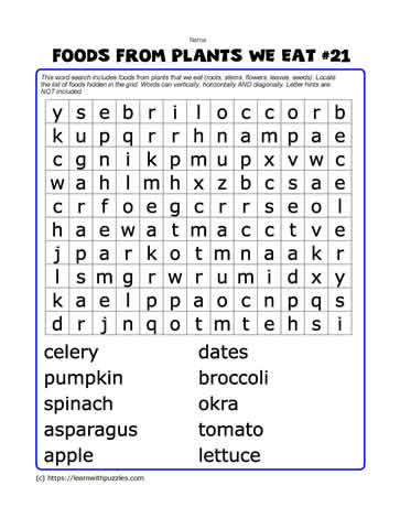 Foods From Plants Word Search#21