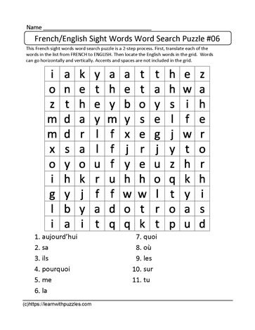 masterpiece motif Belong French English Word Search #06 Learn With Puzzles
