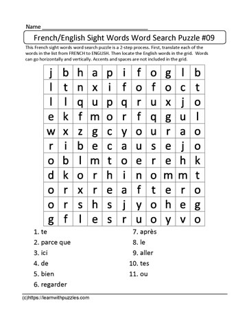 French English Word Search #09