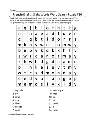 French English Word Search #10