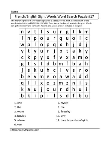 French English Word Search #17