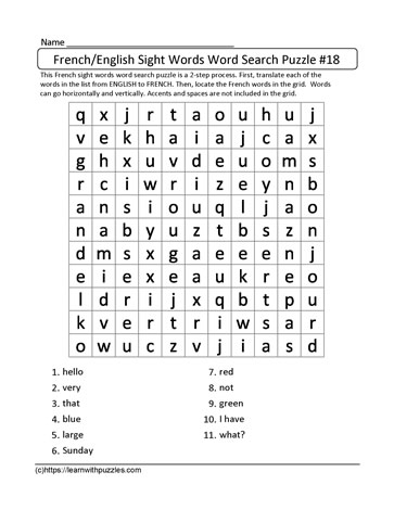French English Word Search #18