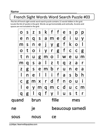 French Vocabulary Word Search #03