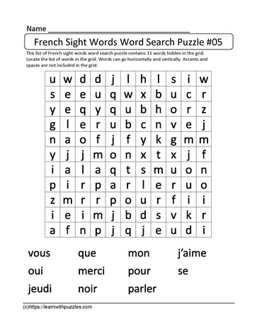 French Vocabulary Word Search #05
