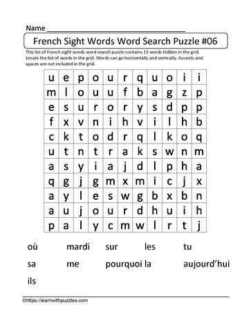 French Vocabulary Word Search #06