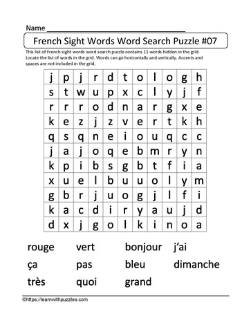 French Vocabulary Word Search #07