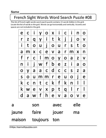 French Vocabulary Word Search #08