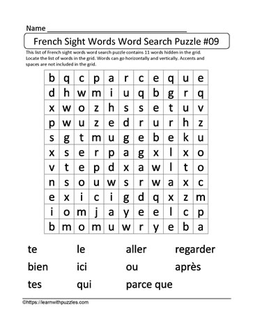 French Vocabulary Word Search #09