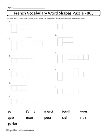 French Vocabulary Word Shapes #05