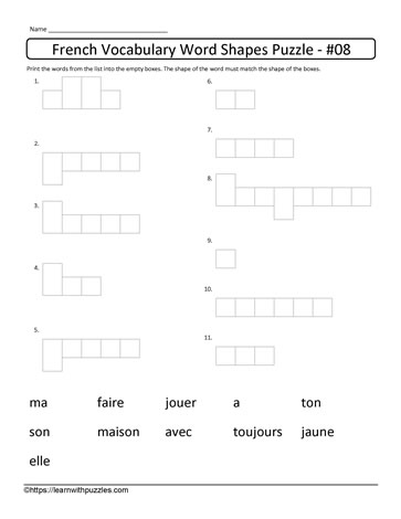 French Vocabulary Word Shapes #08