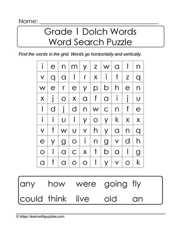 1st Grade Dolch Word Search #01