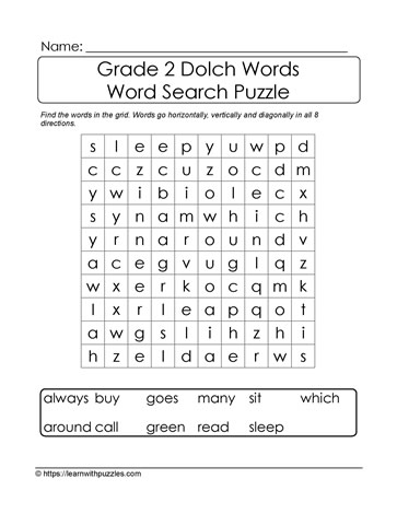 2nd Grade Dolch Word Search #02