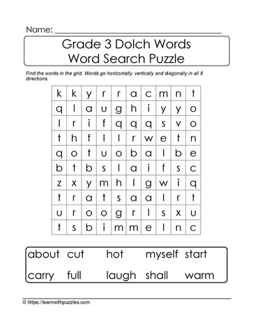 3rd Grade Dolch Word Search #01