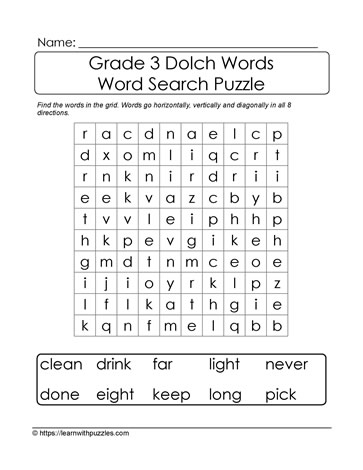 3rd Grade Dolch Word Search #02