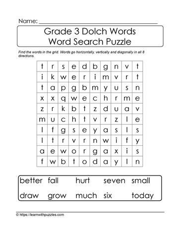 3rd Grade Dolch Word Search #03