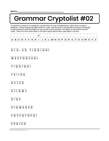 Cryptogram Grammar Words