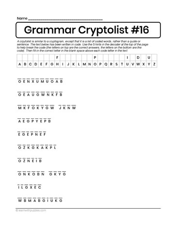 Grammar Words Puzzle 16