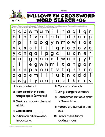 Halloween Wordsearch Crossword #06