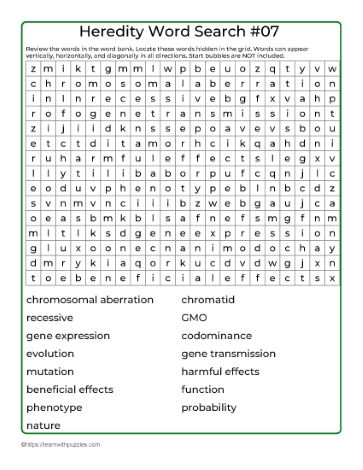 Heredity Word Search 07
