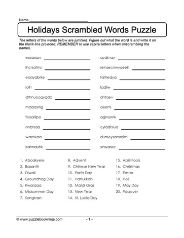 Holidays Scrambled Puzzle