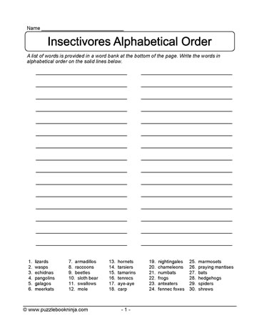 Alphabetical Insectivores