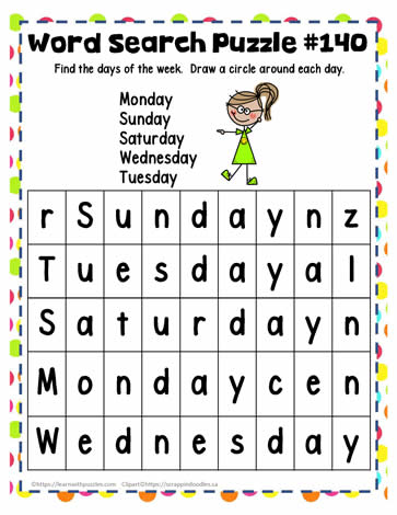 Find Days of the Week Words 1