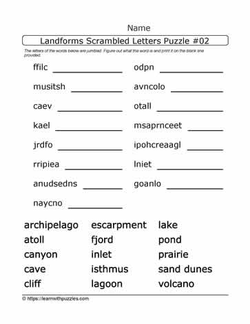 Scrambled Letters Landforms #02
