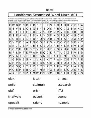 Landforms Scrambled WordMaze#01