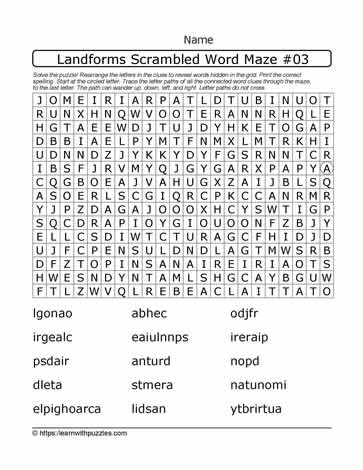 Landforms Scrambled WordMaze#03