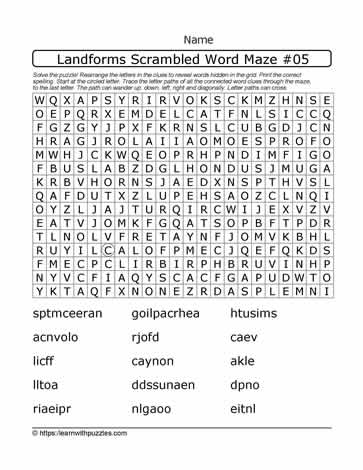 Landforms Scrambled WordMaze#05
