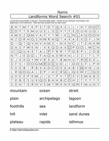 Landforms Word Search #01