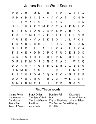 Large Print James Rollins Word Search