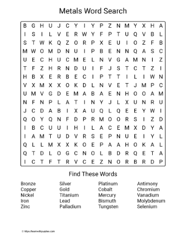 Large Print Metals Word Search