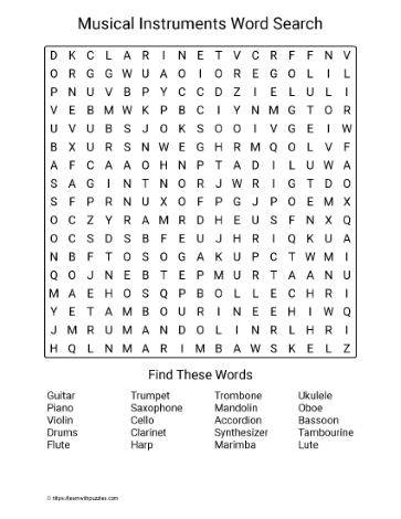Large Print Musical Instruments Word Search Large Print Musical Instruments Word Search