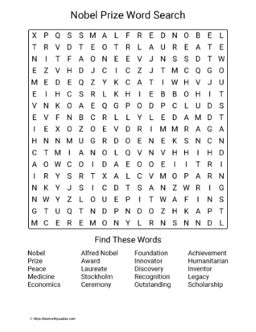 Large Print Nobel Prize Word Search Large Print Nobel Prize Word Search