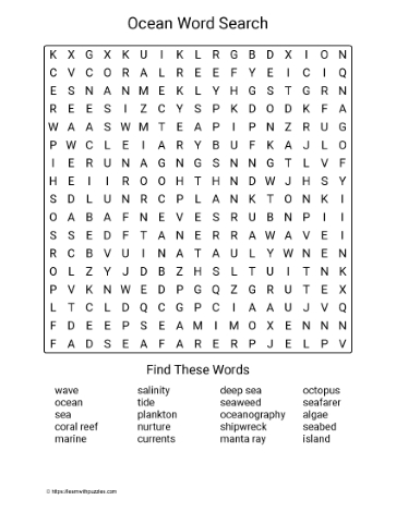 Large Print Oceans Word Search Large Print Oceans Word Search