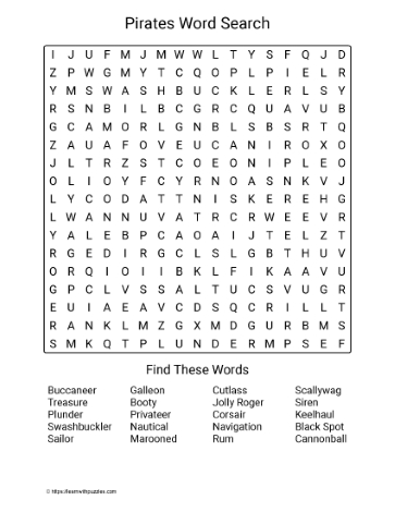 Large Print Pirates Word Search