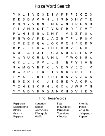 Large Print Pizza Word Search Learn With Puzzles