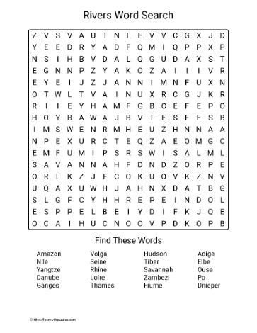Large Print Rivers Word Search