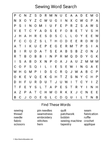 Large Print Sewing Word Search Large Print Sewing Word Search