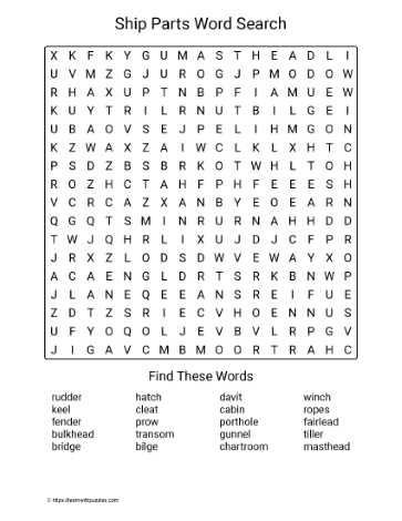 Large Print Ships Parts Word Search