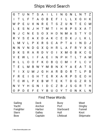 Large Print Ships Word Search