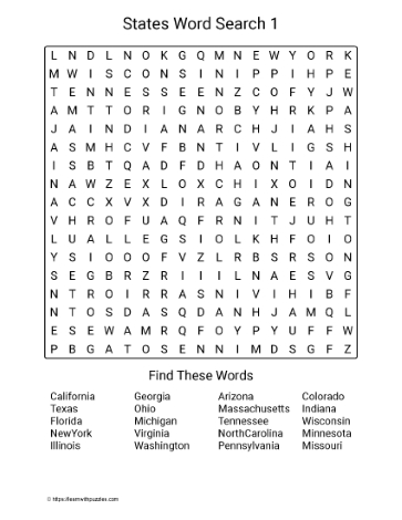 Large Print States Word Search 1